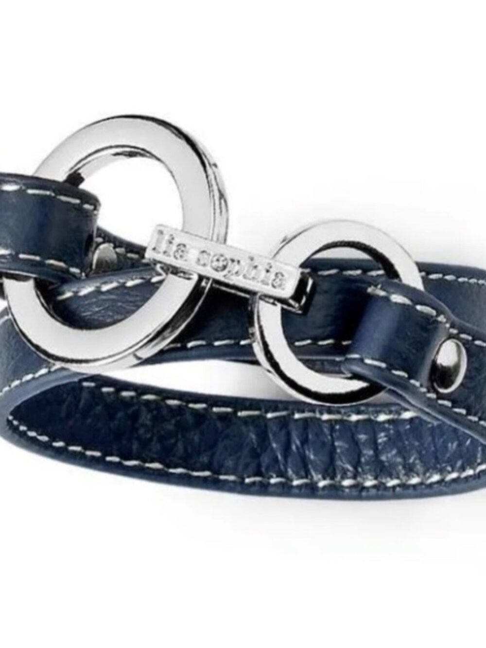 Lia Sophia "Wrap Star" Silver/Navy Clasp w/ Leather Strap Wrap Bracelet - Picture 4 of 5